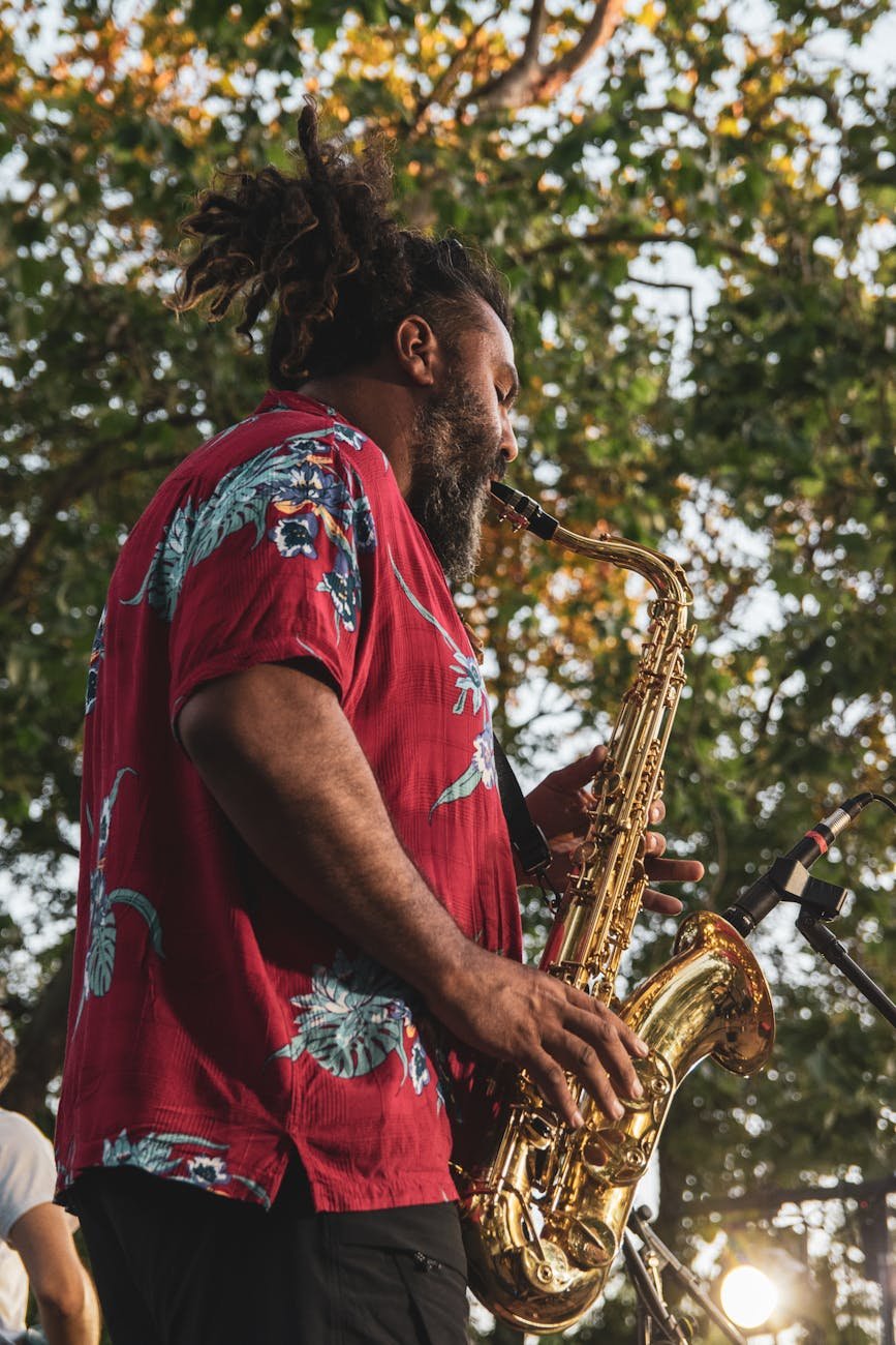 man playing a saxophone