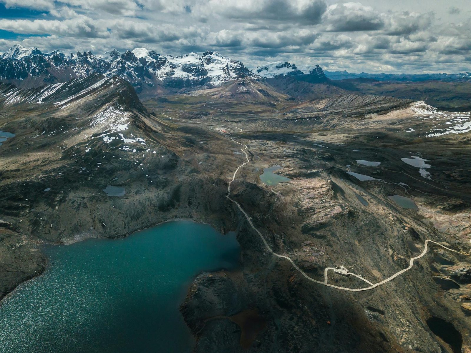 lakes in a valley among the andes from a birds eye view